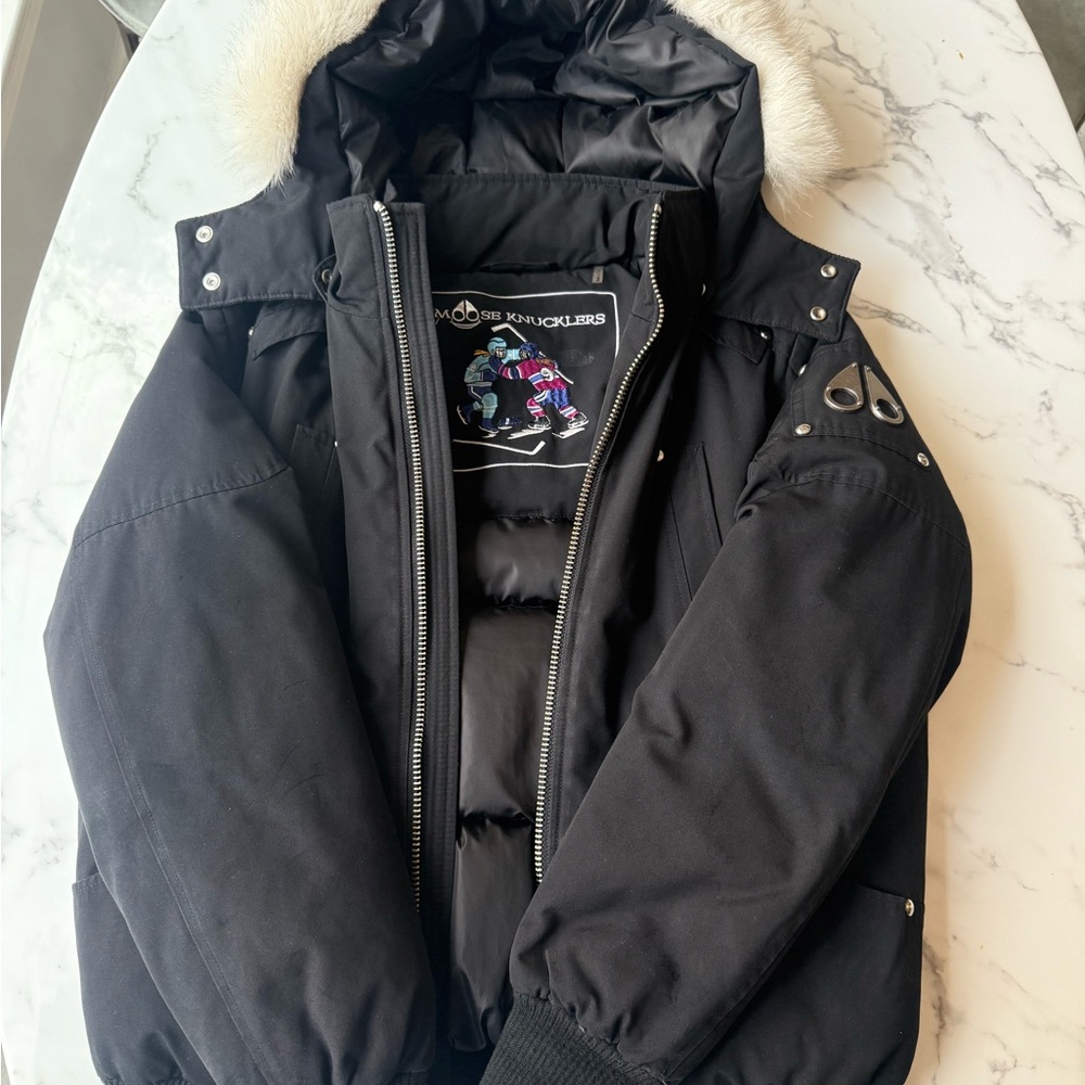 Moose Knuckles Winter Bomber Jacket with Fur Hood
